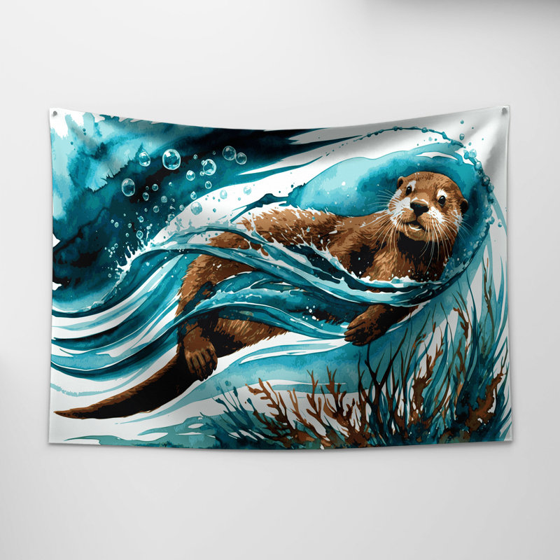 Tapisserie murale représentant une loutre géante (faune sauvage), 68 po x 80 po