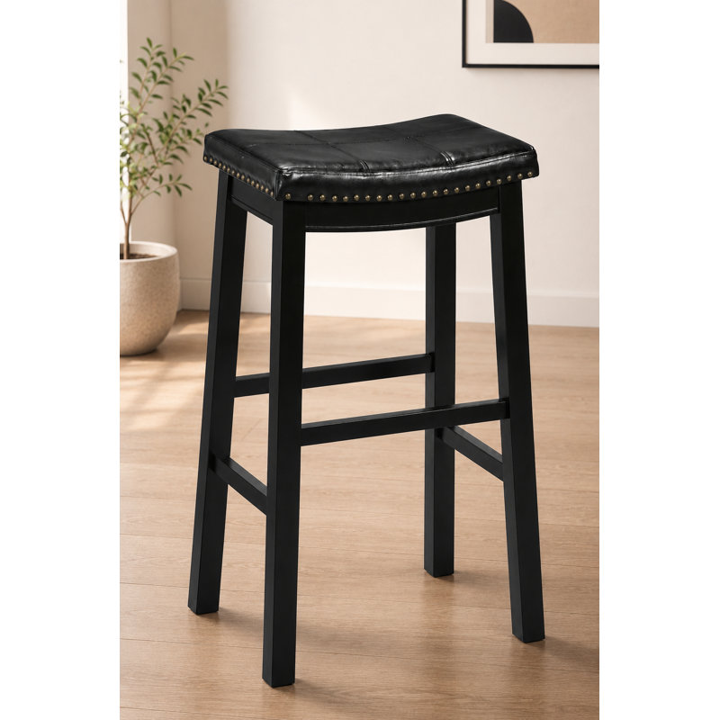 Tabouret de bar Bellea Vita en bois massif sans dossier avec assise rembourrée (lot de 2)