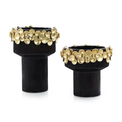 Golden Disc Vases, Set Of 2