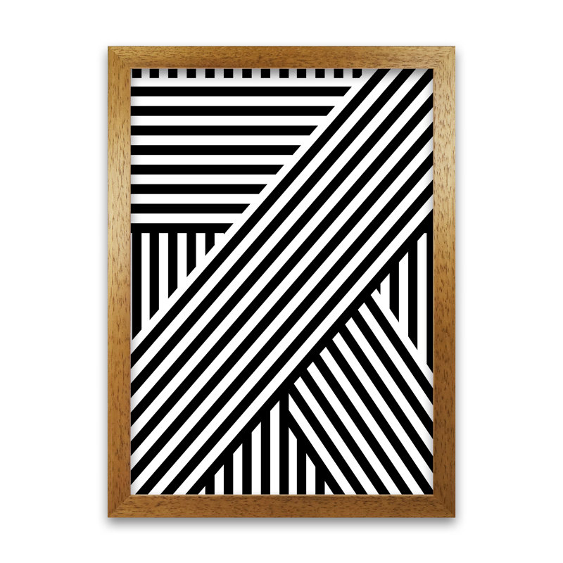 Black And White Large Stripes - Print, Oak Frame, 59cm H x 42cm W x 3cm D