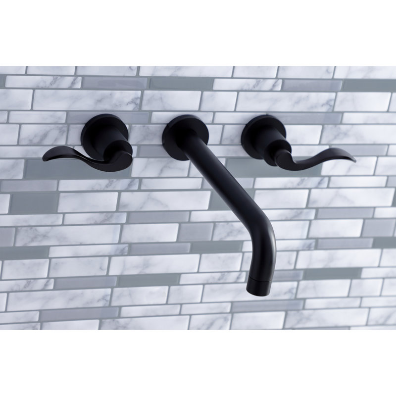 Kingston Brass NuWave Two-Handle 3-Hole Wall Mount Roman Tub Faucet, Matte Black
