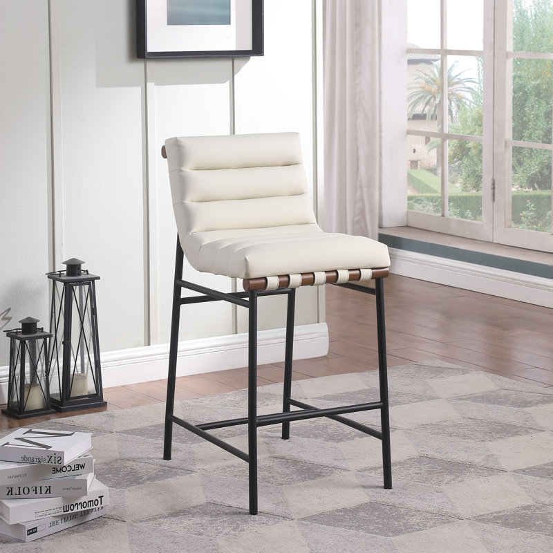 Vincentas Upholstered Counter Stool, Black Faux Leather, Counter Stool (26.4" Seat Height)