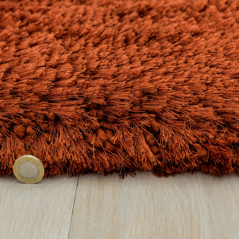 Plush Deep Pile Shaggy Rust Rug, Round 150cm