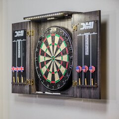 Gray Weathered Wood Dartboard Cabinet It Comes as a Complete Set. Dartboard,  Darts, Led Light W/ Dimmer and Remote. 