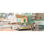 Lit voiture double en bois avec coussin, toile de plafond et DEL, naturel
