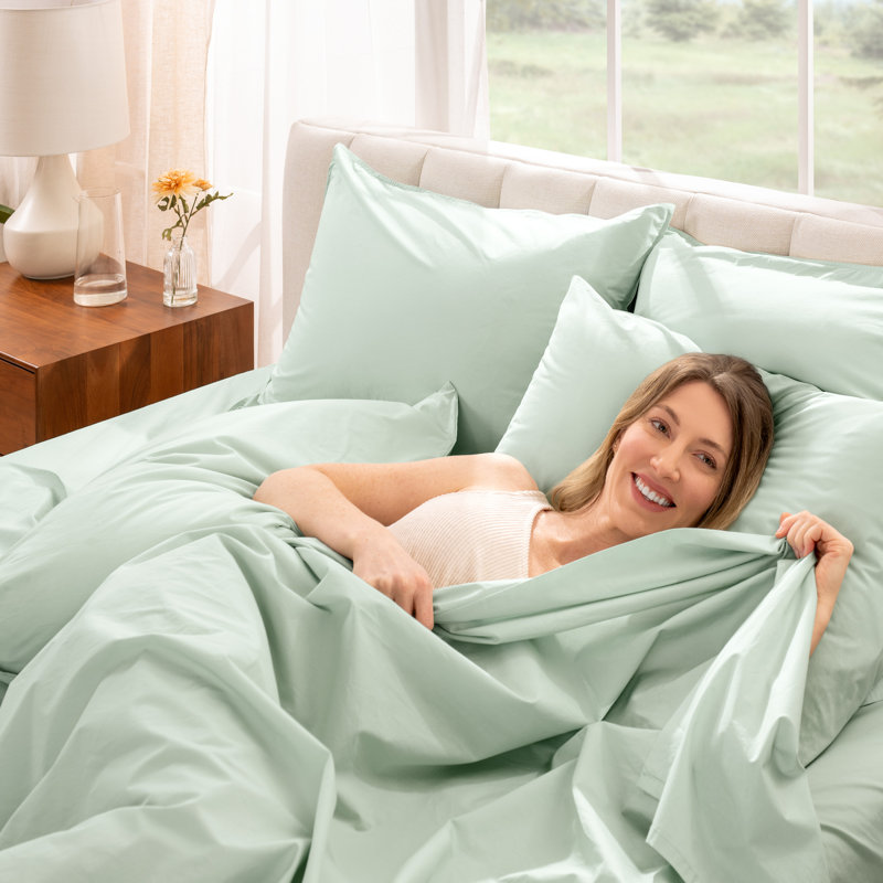 Ensemble de draps 100% coton percale, Saule, Ensemble de draps divisés très grand lit avec 2 