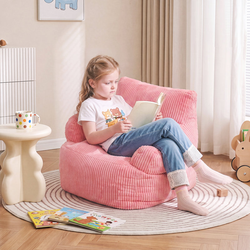 Fauteuil à billes pour enfants, fauteuil paresseux en velours côtelé avec rembourrage en mousse, Velours côtelé rose