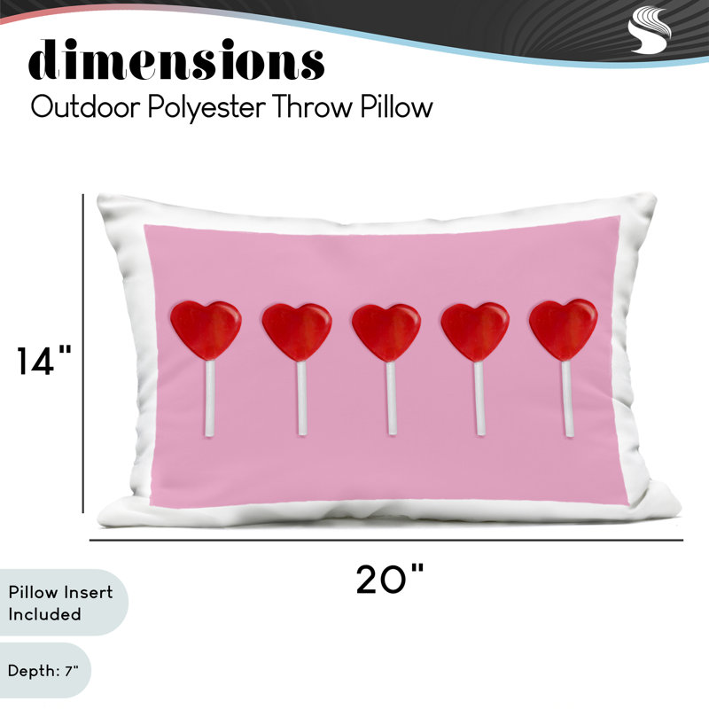 Coussin d'extérieur imprimé Valentine's Heart Pops, par Lish Creative, 14 x 7 x 20