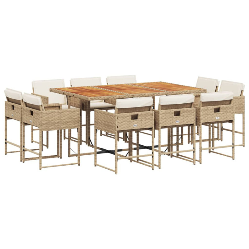  Ensemble de salle à manger de patio pour 10 personnes en rotin PE pliable beige, Blanc, crème, Beige