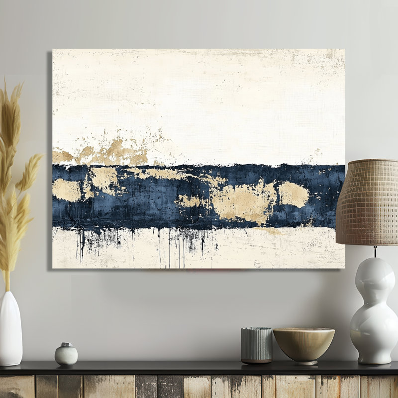 Pure of Golden Coastal Horizon - décor abstrait en métal, impression moderne sur métal, H 24 po x l 32 po