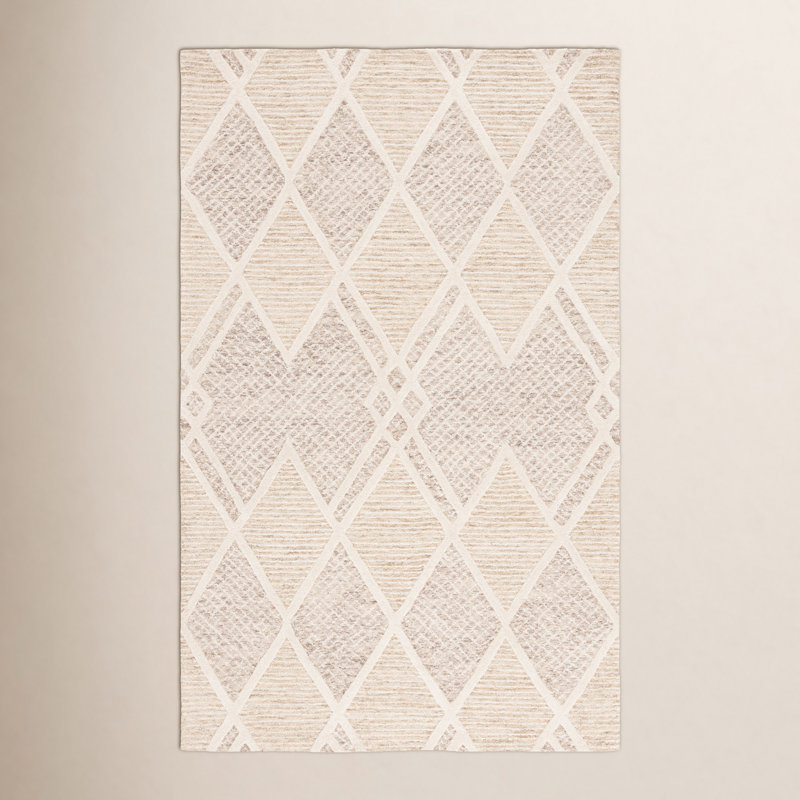 Geometric Hand-Tufted Wool and Cotton Area Rug, Rectangle 4' x 6'