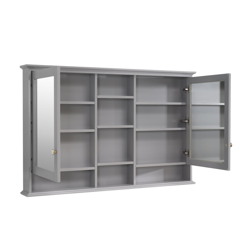 55'' W  X 35'' H Surface Framed Medicine Cabinet With Mirror  And 9 Fixed Shelves,Titanium Gray, Titanium Gray