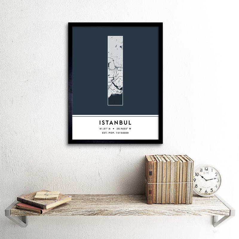 Istanbul City Map Istanbul Navy by Wee Blue Coo - Single Picture Frame Typography