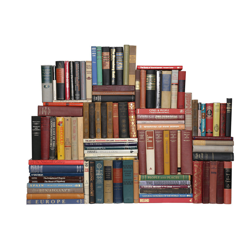100 Piece Curated Library Curated Vintage World History Library Authentic Decorative Book Set