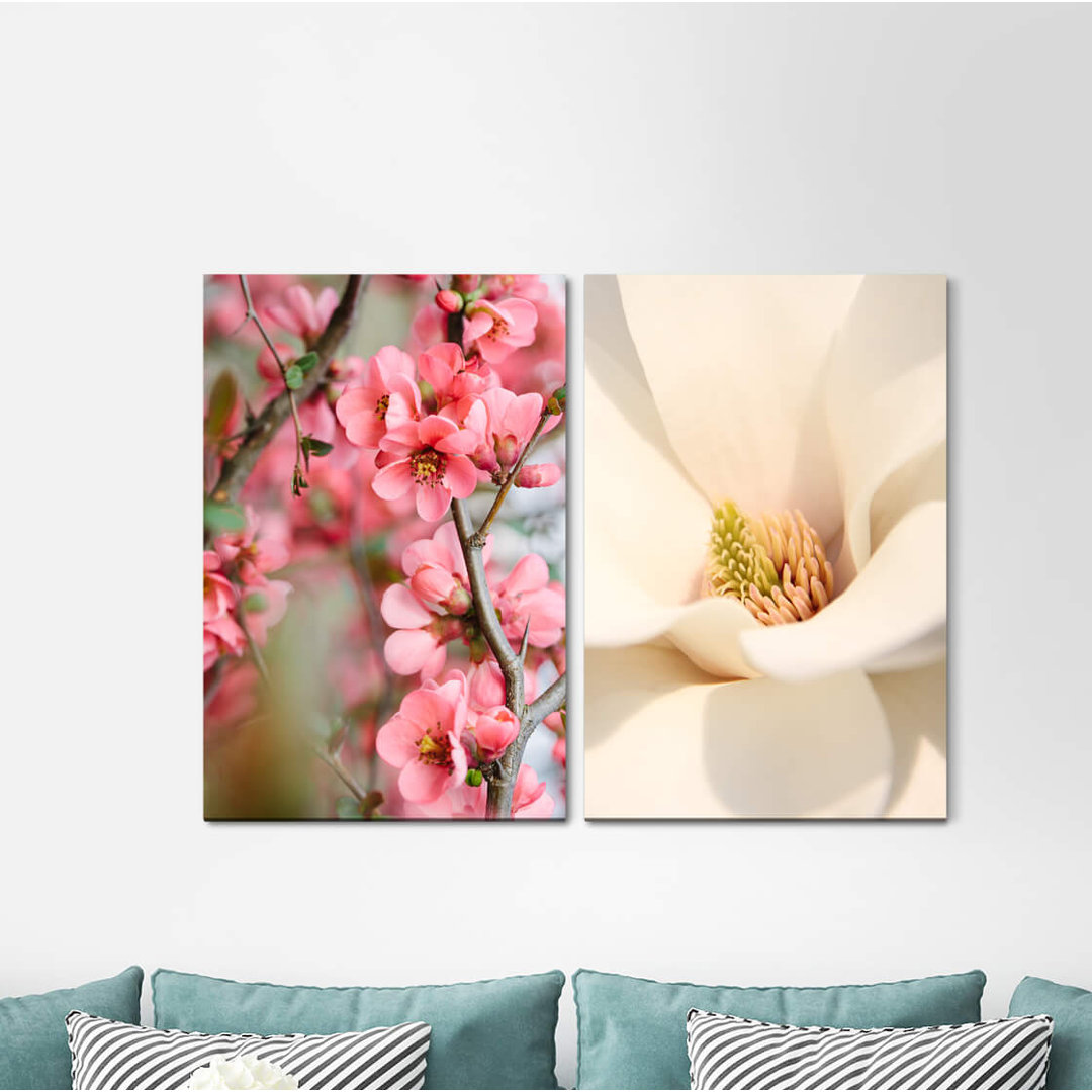 2-tlg. Leinwandbilder-Set - Fotografie „Japan White Tulip Spring Cherry Branch Sakura”