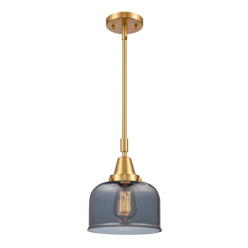 Caden Bell - 1 Light 8" Stem Hung Mini Pendant - Satin Gold Finish - Light Smoke Shade, Plated Smoke, 44.125" H x 8" W x 8" D