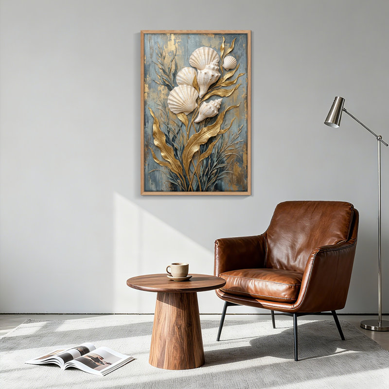 Coquillage doré sur toile dorée, ensemble de 1, H 36 po x l 24 po, Wrapped Canvas