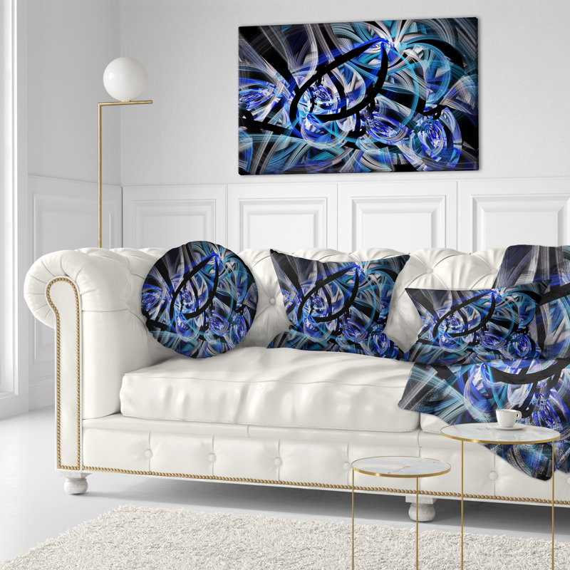 Symmetrical Spiral Blue Flower - Floral Printed Throw Pillow