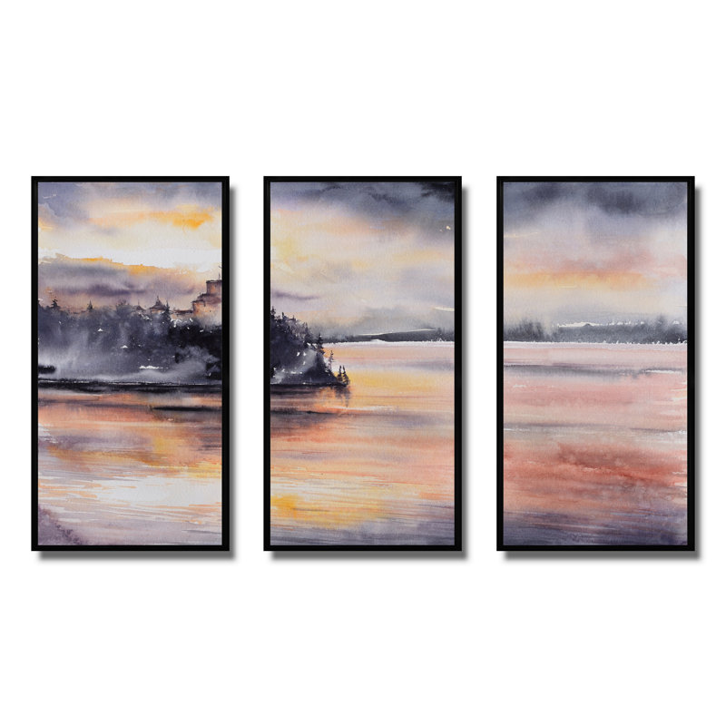 Ensemble de peinture sur toile 3 pièces, Cadre noir, H 28 po x l 36 po x P 1 po