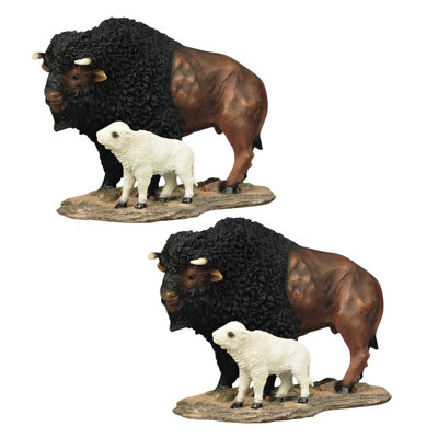 "Ensemble de 2 pièces" ICE ARMOUR 7 "H Buffle debout avec bébé Figurine Figurine Ornement de décoration maison / chambre et idées de cadeaux parfaits pour le réchauffement de la maison, les fêtes et les anniversaires
