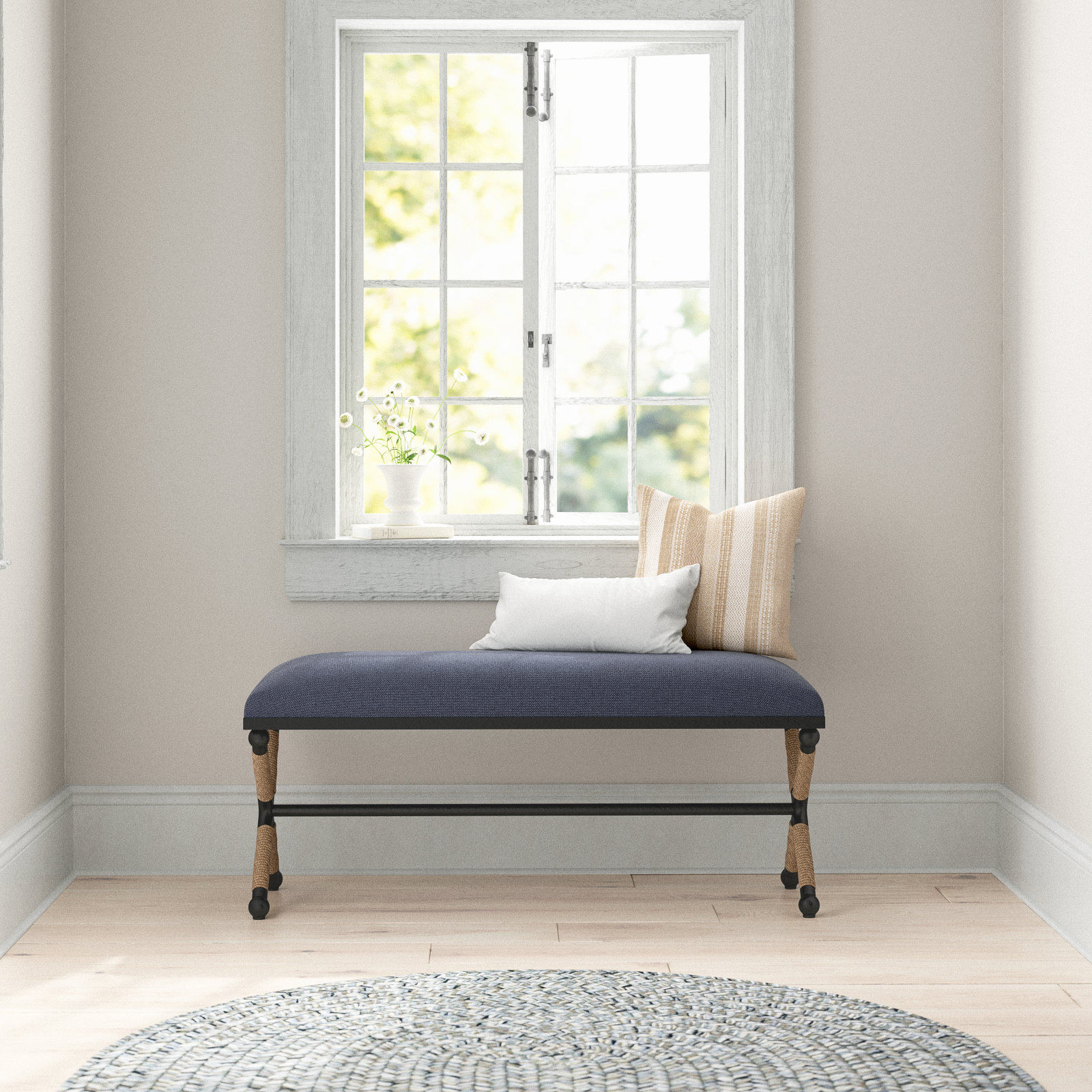 Milana 48" Metal Bench, Navy