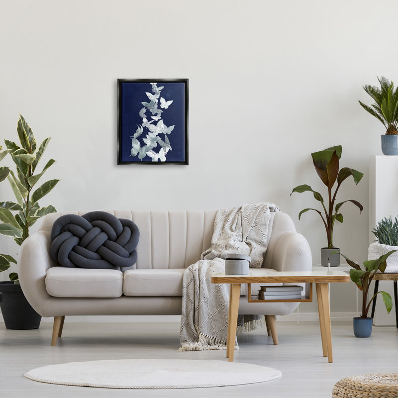 «August Grove®», art abstrait sur toile encadrée de papillons par Grace Popp, Cadre flottant noir de jais