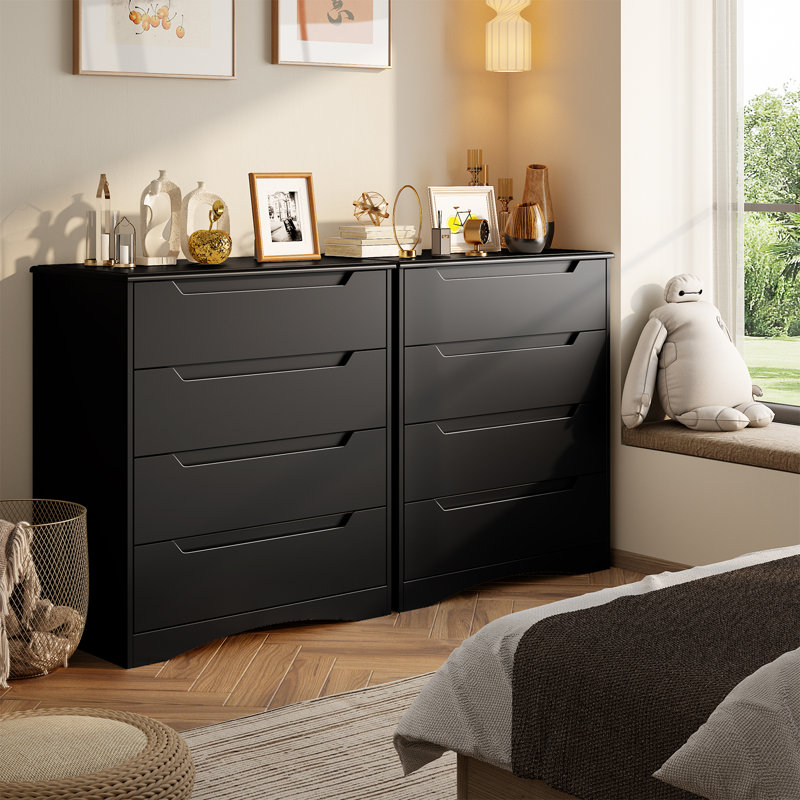 28" W  4-Drawer Dresser for Bedroom or Living Room, Black