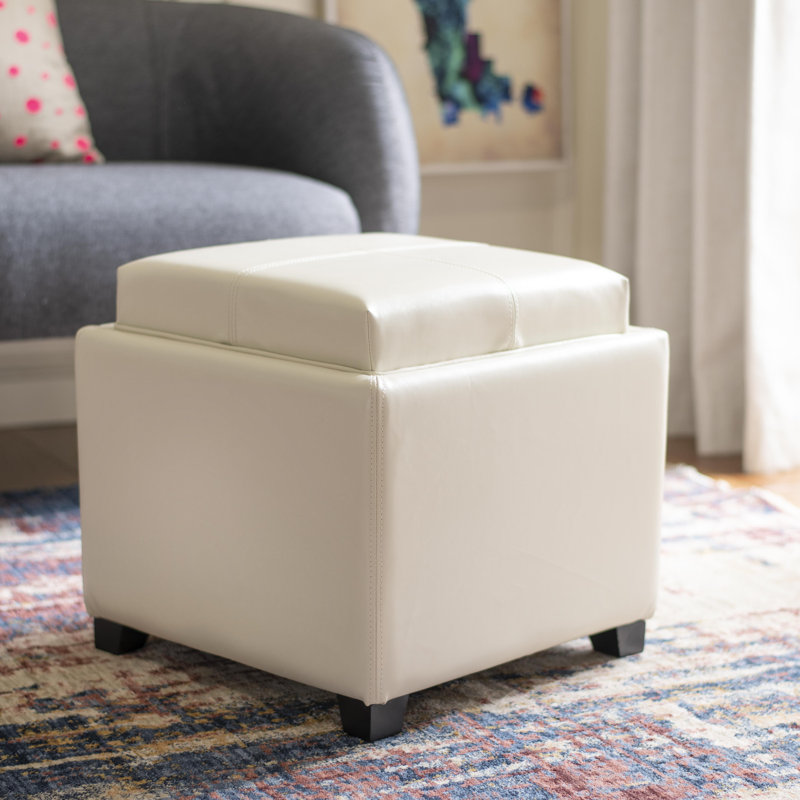 Motto Leather Ottoman, Flat Cream Faux Leather