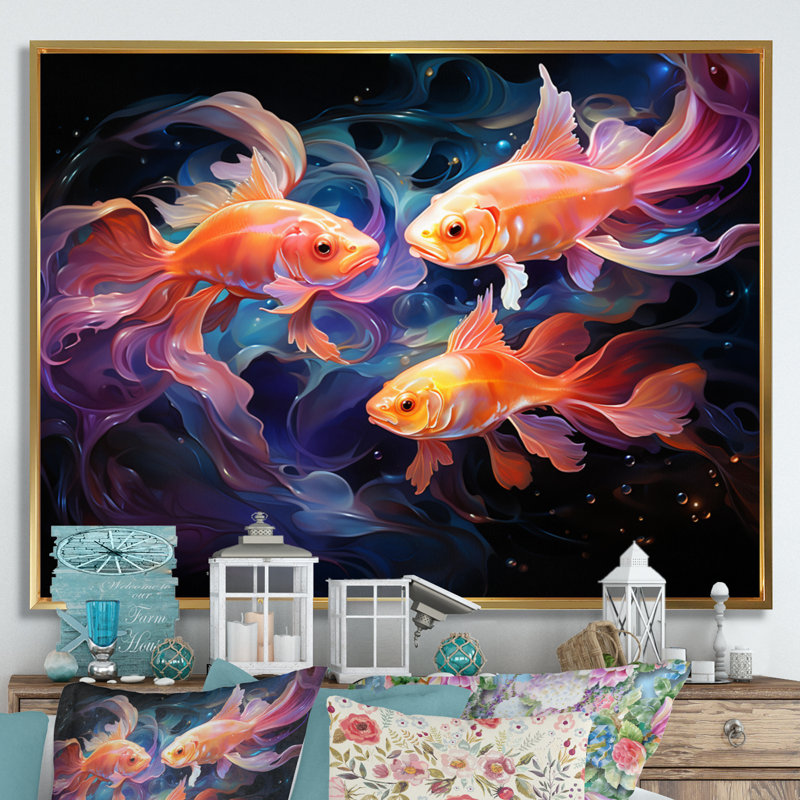 Pêche à l'anguille éthérée - impression, Cadre flottant doré, H 16 po x l 32 po x P 1 po
