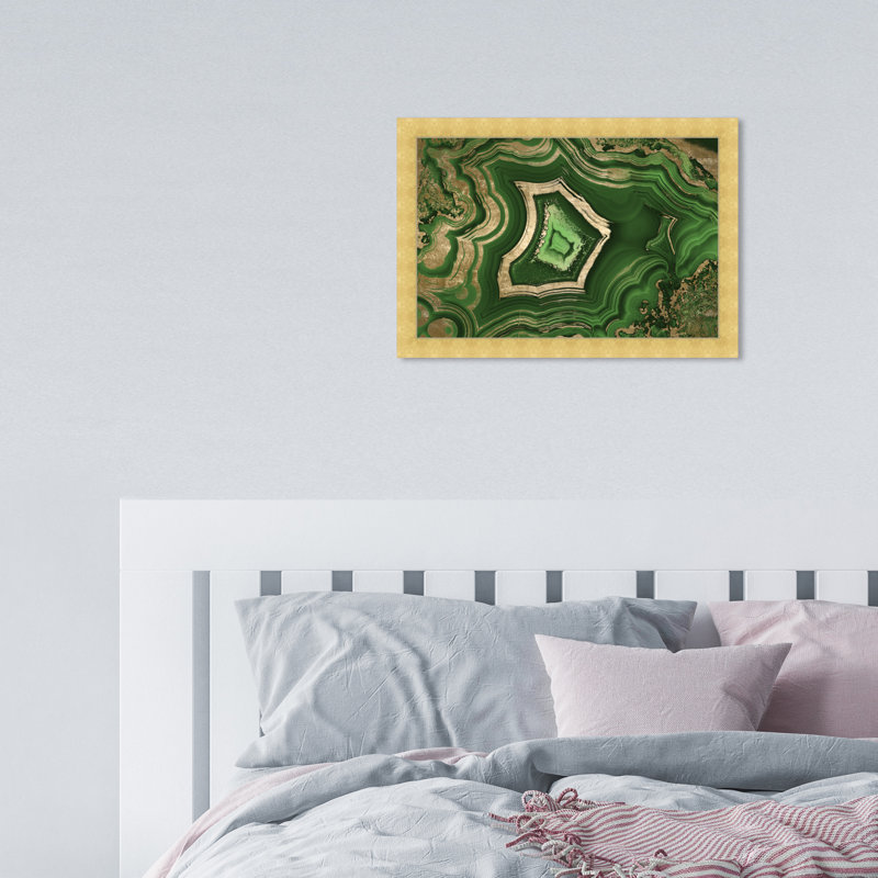 «Green Emerald Abstract Geode Glam», reproduction d'art moderne encadrée pour le bureau, H 12 po x l 12 po, Cadre doré