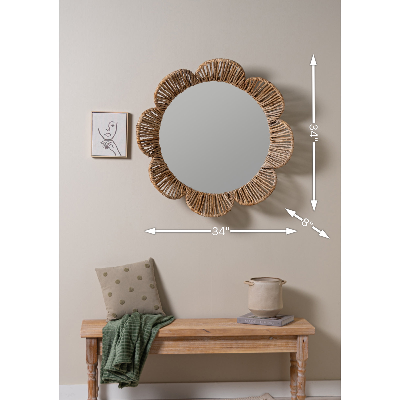 Nicholas Rattan Scalloped Mirror, 34" x 34"