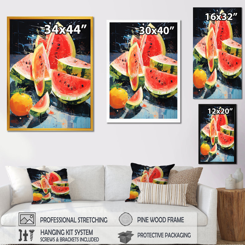 «Red Vibrant Watermelon Palette II», art mural Melon, H 32 po x l 16 po x P 1 po