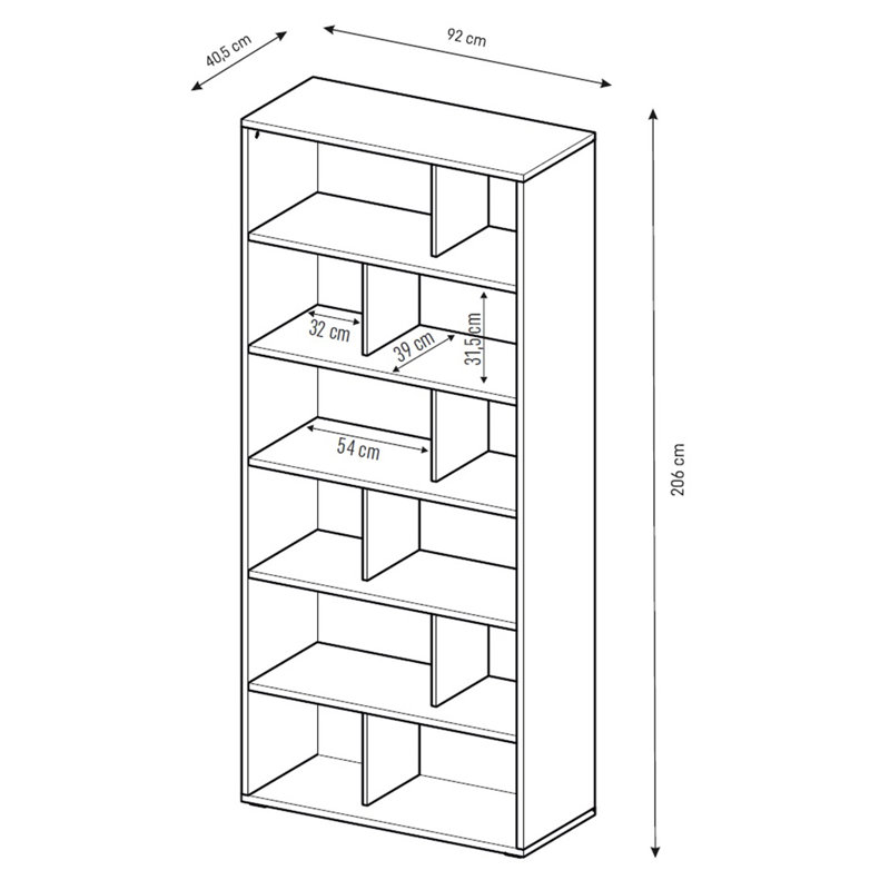 Essie 206cm H Bookcase, 206cm H x 40.4cm W x 92cm D