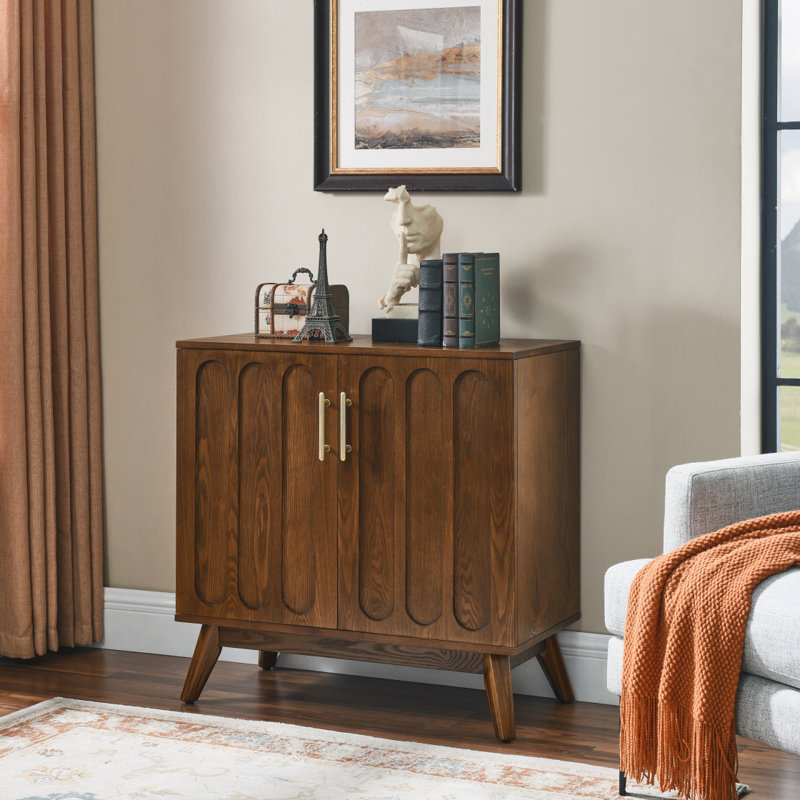 Mid Century Fluted Sideboard With Solid Wood Legs, Walnut