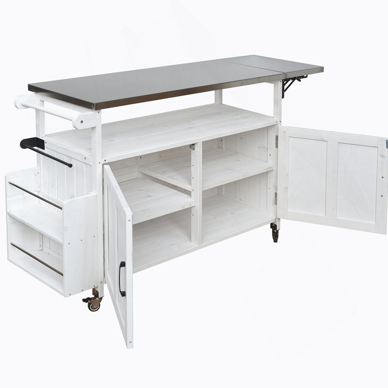 Foldable Outdoor Kitchen Island With Lockable Wheels, Storage, And Towel Rack For Efficient Patio Cooking, White