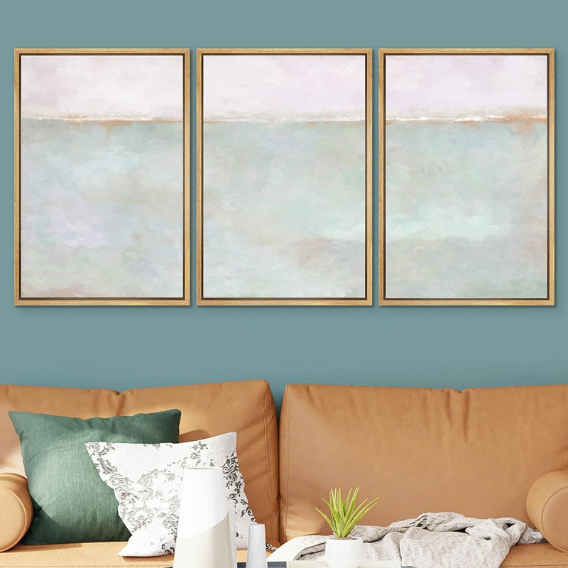 "Minimal Landscape Grunge Multicolor Pastel Landscape Shapes", illustrations abstraites encadrées sur toile, 3 pièces