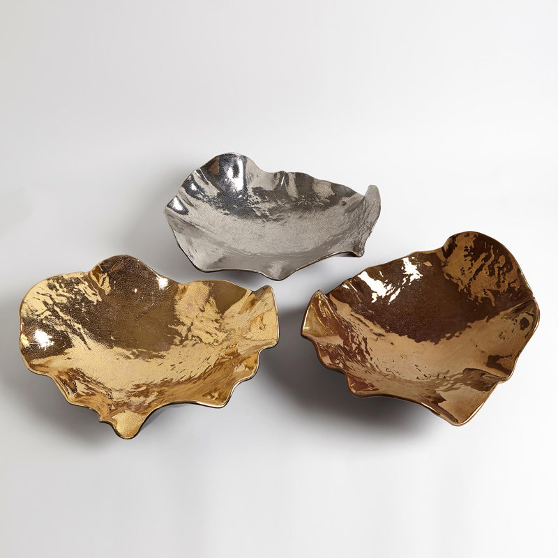 Ceramic Abstract Posh and Luxe Decorative Plate, Platinum Crackle
