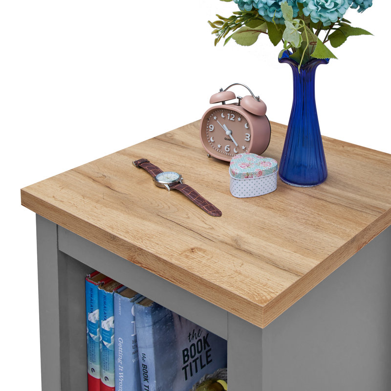Aquitaine Lamp Side Table with Storage, Grey