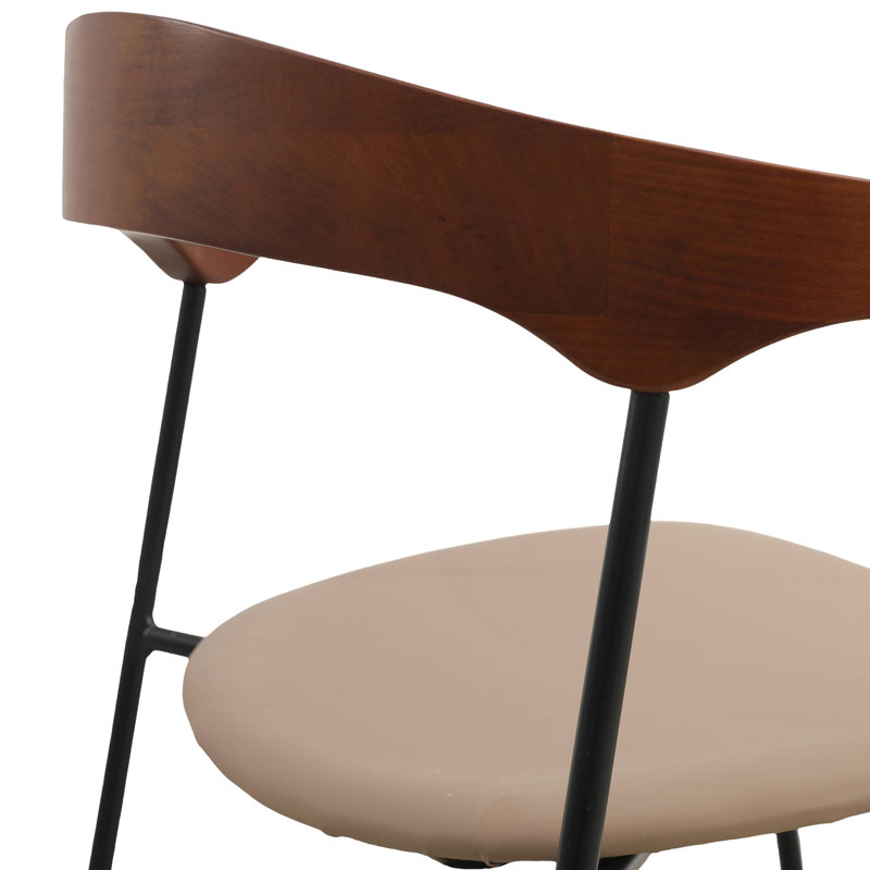 Chaise de salle à manger rembourrée en cuir Harjo avec dossier en hêtre et pieds en fer Harjo, Bois foncé / taupe