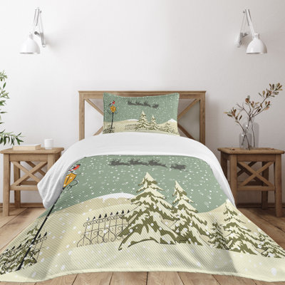 Ambesonne Christmas Bedspread Santa Claus Reindeer -  bed_5528_twin