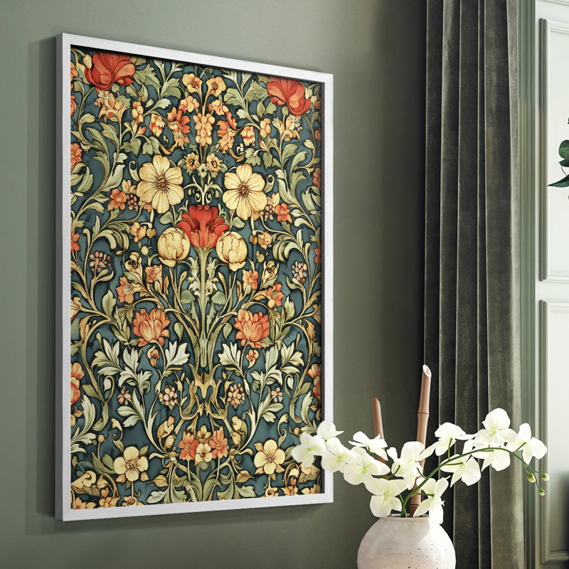 WM MORRIS Series DCCCLXXXVIII  -Premium Framed Print -Ready to Hang - No Nails Required, Blanc / Blanc, H 21 po x l 17 po