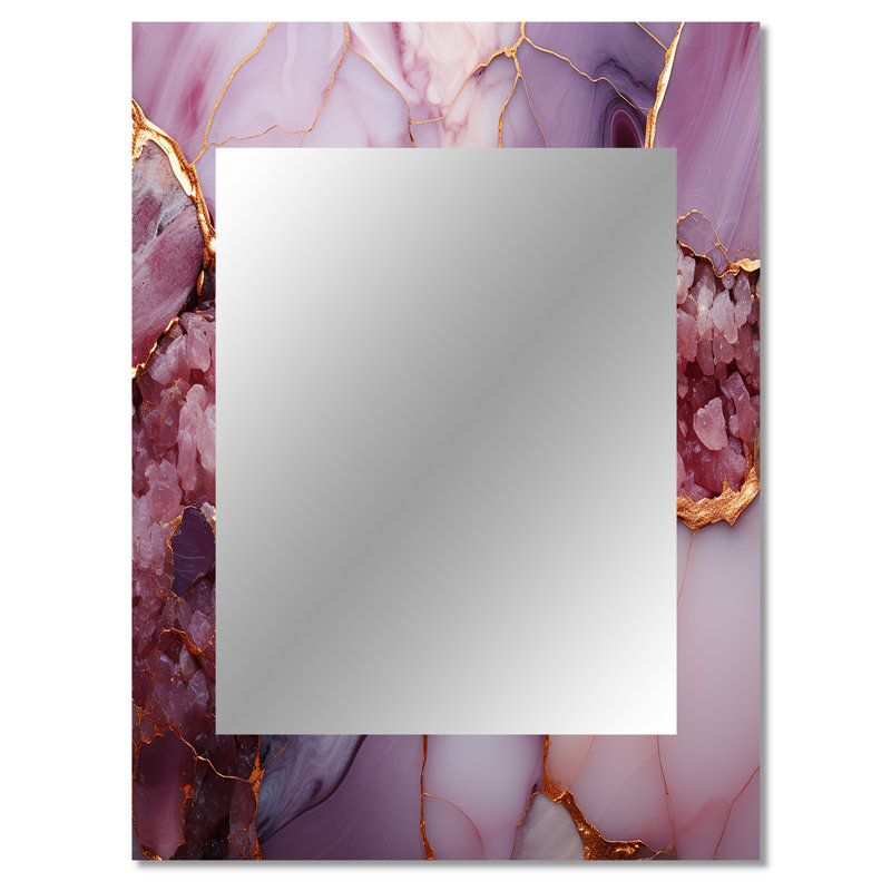 Rose et or agate de marbre rivière IV - miroir mural décoratif abstrait, miroir doré, impression sur métal, 40 po x 30 po