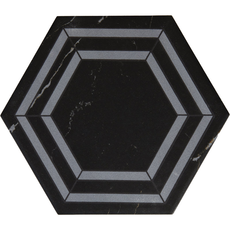 Perpetuo 8" x 9" Glazed Porcelain Hexagon Decorative Accent Wall Tile, Tuxedo
