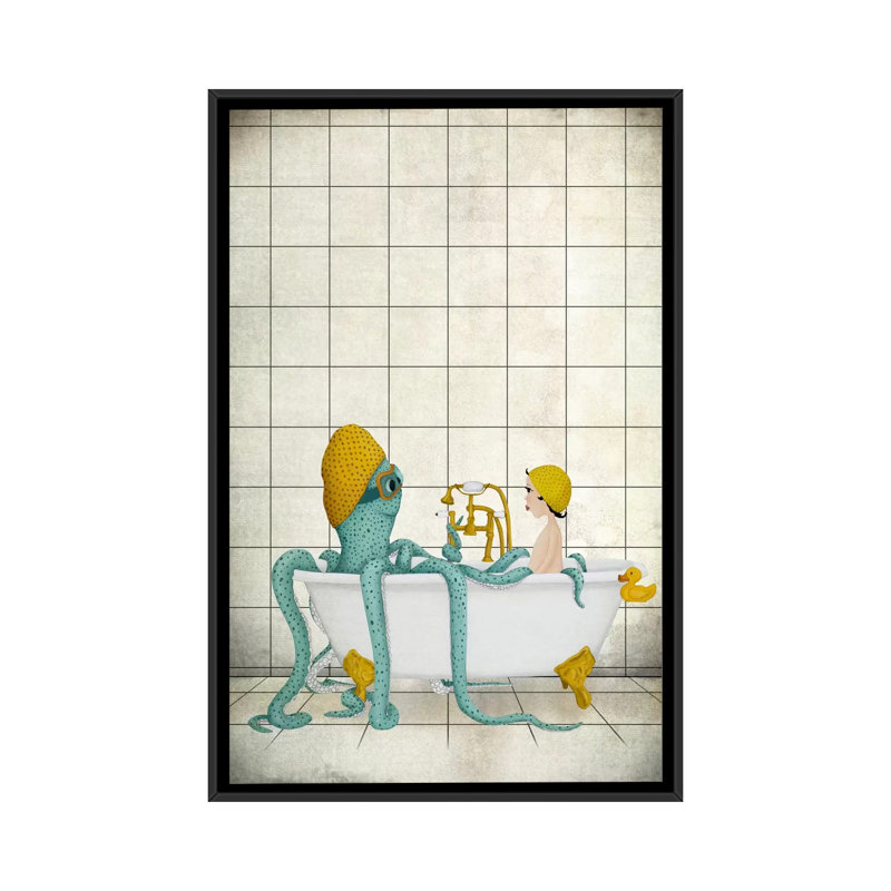 « bain time », impression sur toile, H 26 po x l 18 po x P 1,5 po, Toile avec cadre noir, Pas de tapis