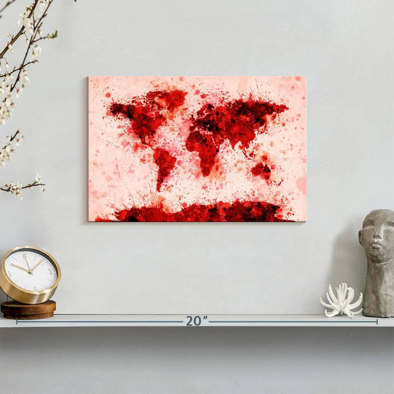 Éclaboussures de peinture sur la carte du monde Aliaz - rouge, H 8 po x l 12 po