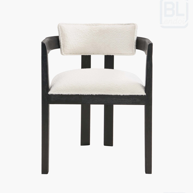 Chaise rembourrée en bois Lyddia, Ourson beige / cadre noir, 2