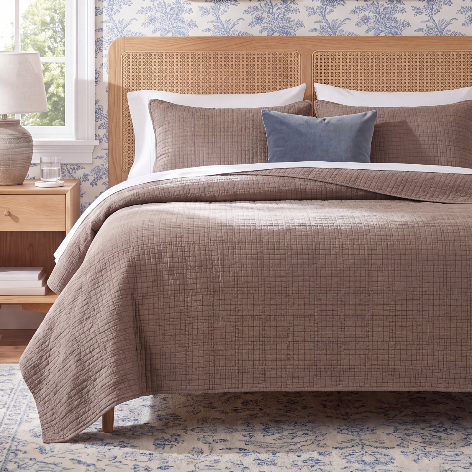 Crinkle Cotton Quilt Set, Mocha Brown, King Quilt + 2 King Shams