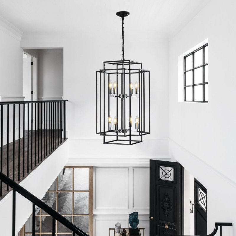 Lustre élégant avec cadre géométrique au design unique (ampoule non incluse), H 91,9 po x l 16,5 po x P 31,5 po, Noir mat