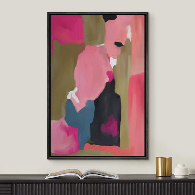 Abstract Colorful Strokes Dark Pink Paint Stroke Landscape Shapes Minimalism Decor Relax/Zen Nordic Framed On Canvas Print
