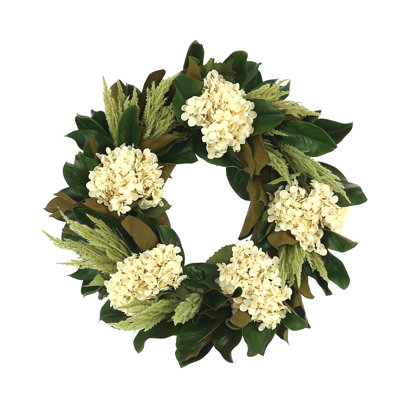 25'' Grapevine Wreath with Hydrangea and Pampas